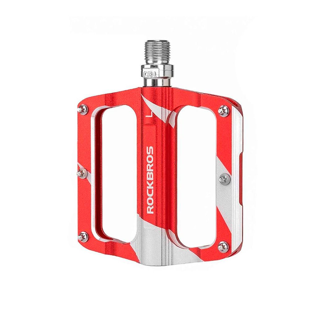 PEDAL 9/16 ROCKBROS PLATAFORMA ALUM ROLAMENTADO C/ 6 PINOS - VERMELHO/BRANCO