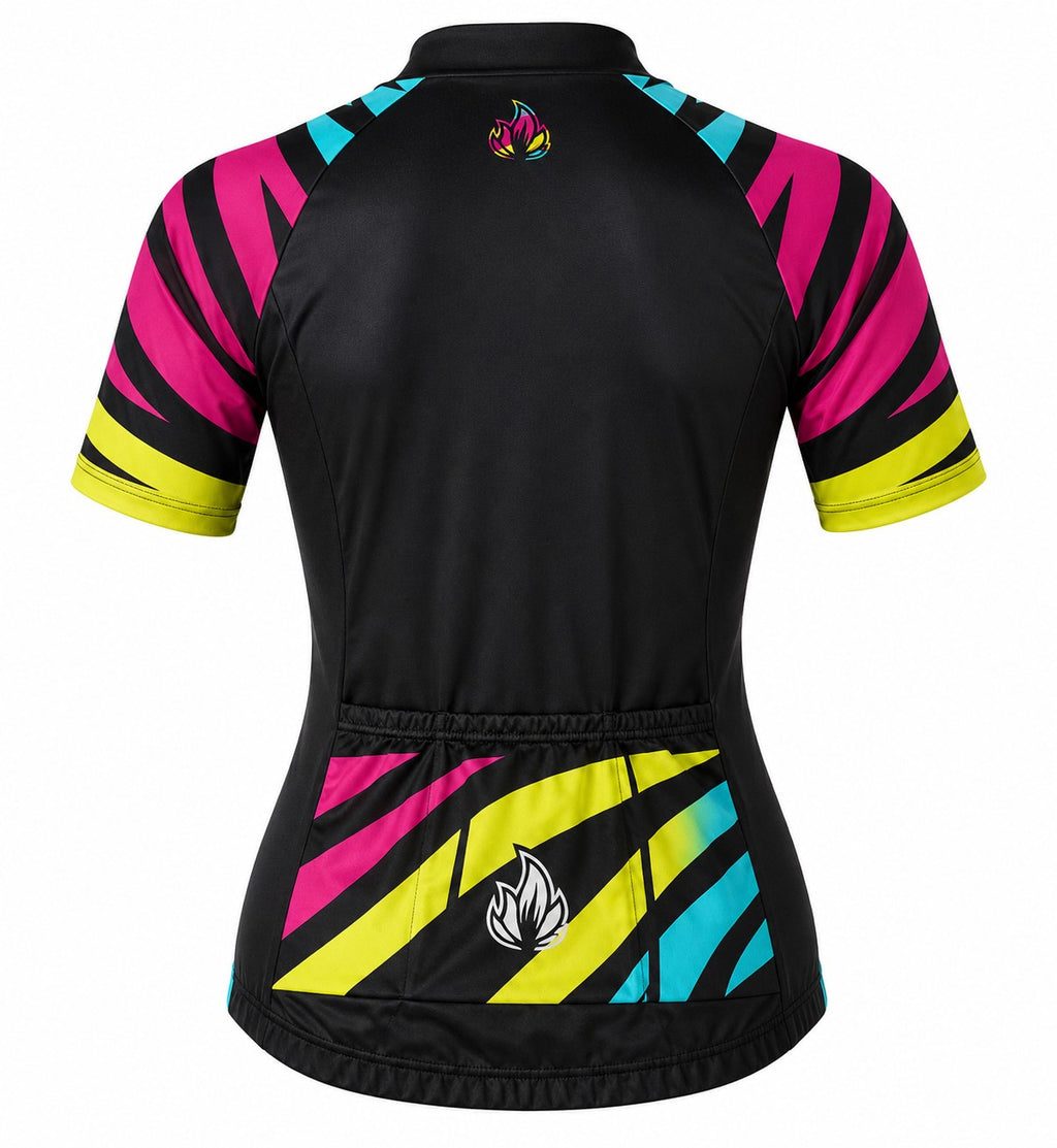 CAMISA CICLISMO FILIP DILLIS FEMININO PRETO/PINK/AMARELO/TURQUESA