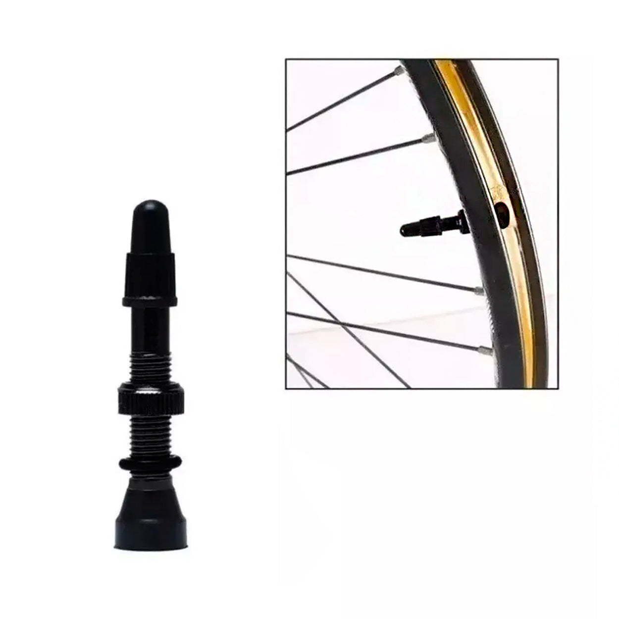 VÁLVULA PARA TUBELESS BASE BORRACHA - PRETO - 45mm