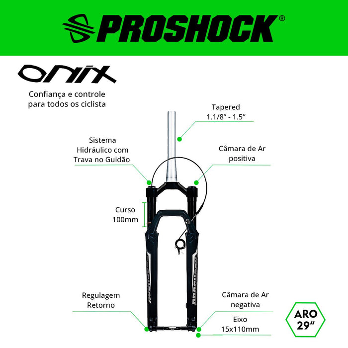 Suspensão Onix Trava No Guidão Ariete Aro 29 Tubo Tapered Eixo 15x110 Preta Brilhante