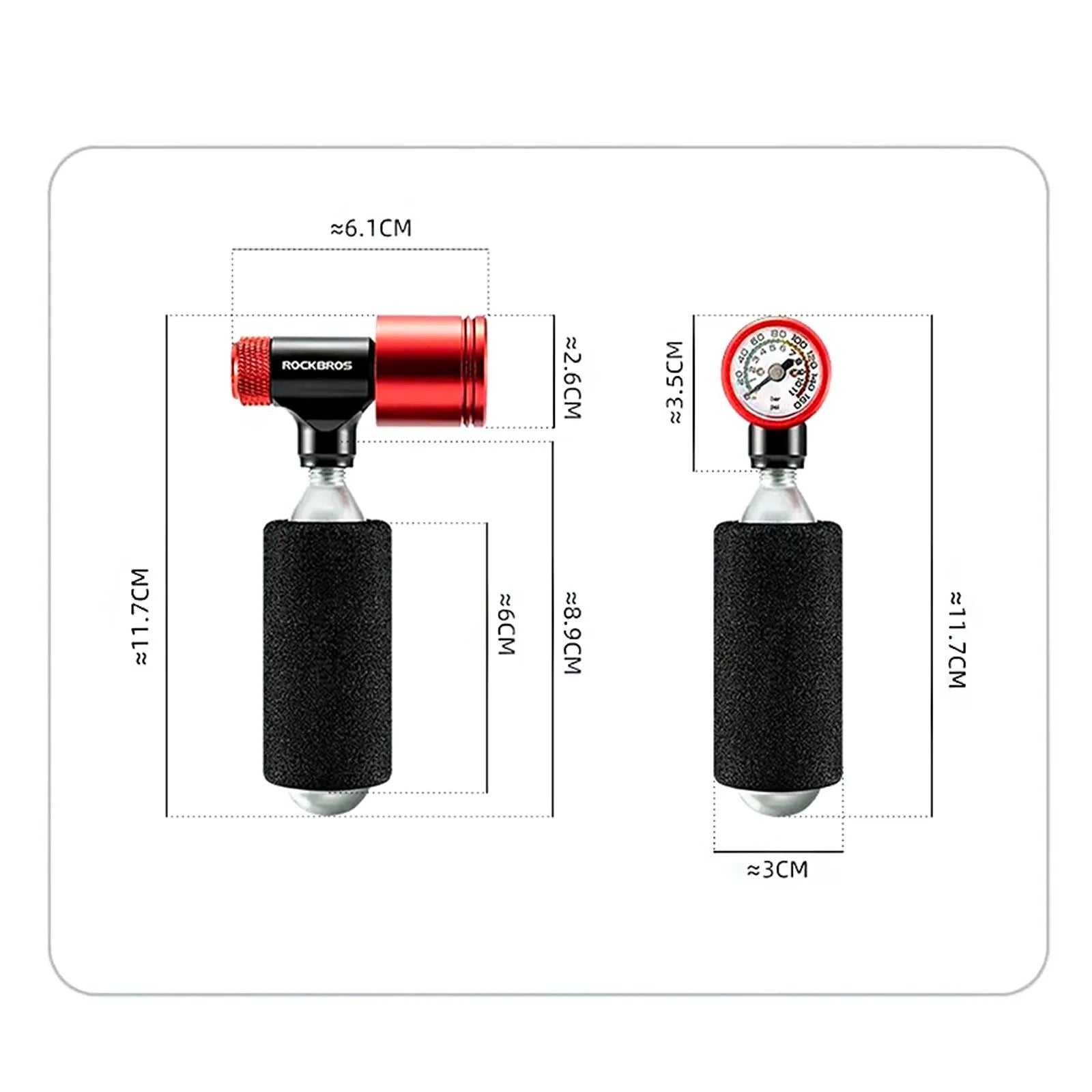 Aplicador Co2 Rockbros Com Gatilho E Manômetro Em Aluminio - Preto/Vermelho