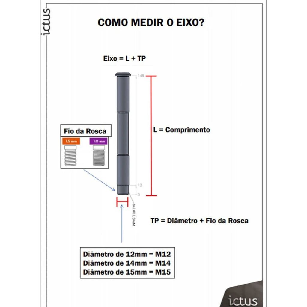 EIXO PASSANTE ICTUS 12MM TRASEIRO C/ ARRUELA CONICA  (L:165MM TP: M12x1,00MM) - PRETO