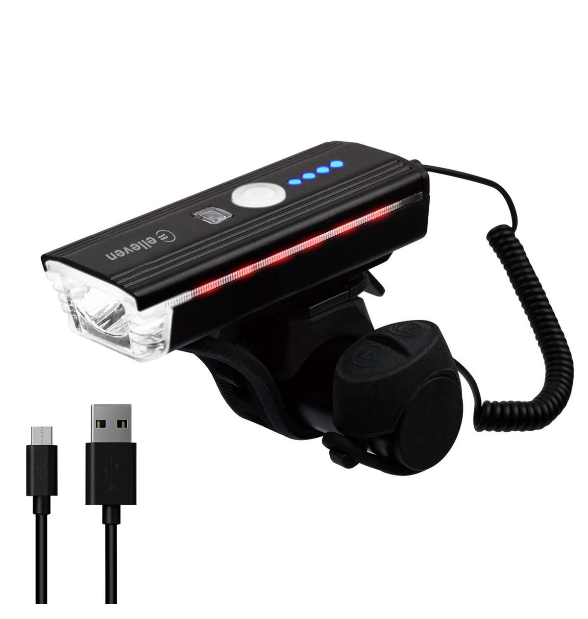FAROL ELLEVEN C/ SENSOR E BUZINA ELETRÔNICA 350 LUMENS USB - PRETO