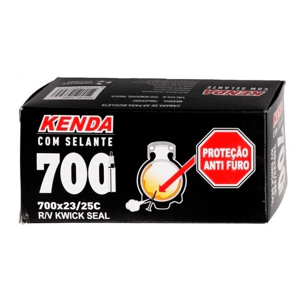CÂMARA 700X23/25 KENDA 33MM C/ SELANTE ANTI-FURO FV VALVULA FINA