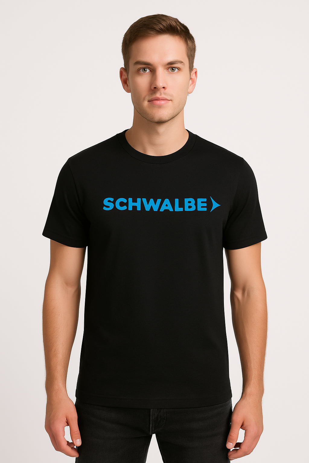 CAMISETA CASUAL SCHWALBE PRETA LOGO AZUL TAM - M