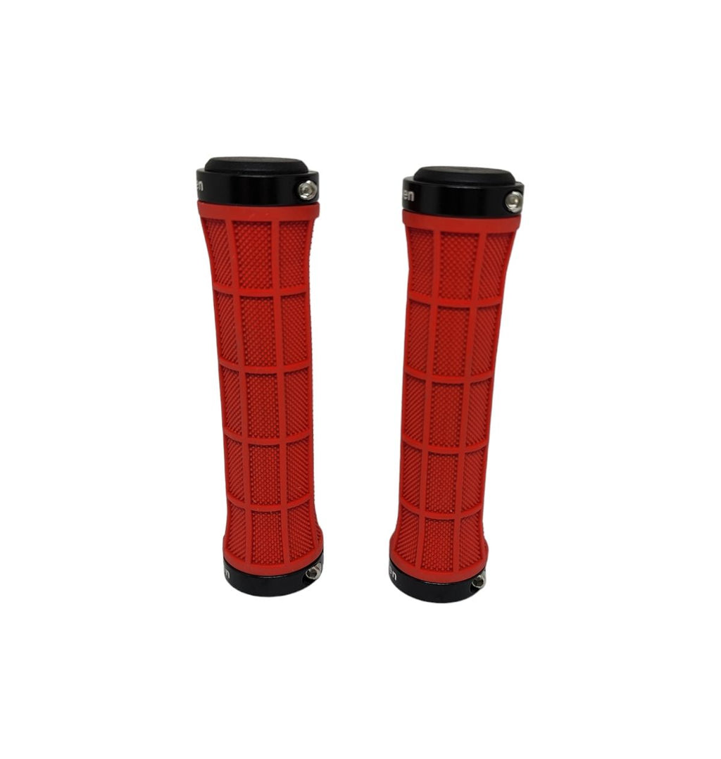 MANOPLA MTB ANTIDERRAPANTE 130MM ELLEVEN C/ TRAVA NATURAL/VERMELHO