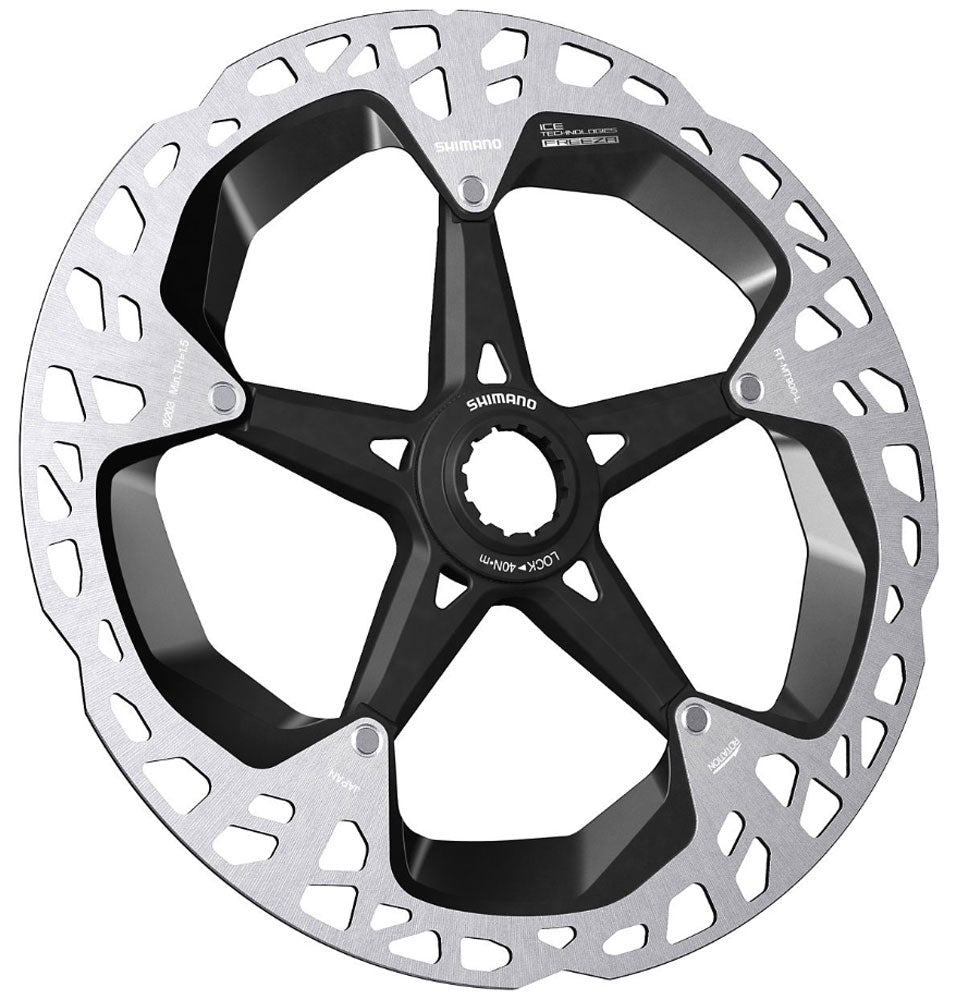 ROTOR DE FREIO A DISCO SHIMANO C. LOCK EXT. XTR/DURA ACE MT900 ICE TECH FREEZA - PRETO/PRATA - 203mm
