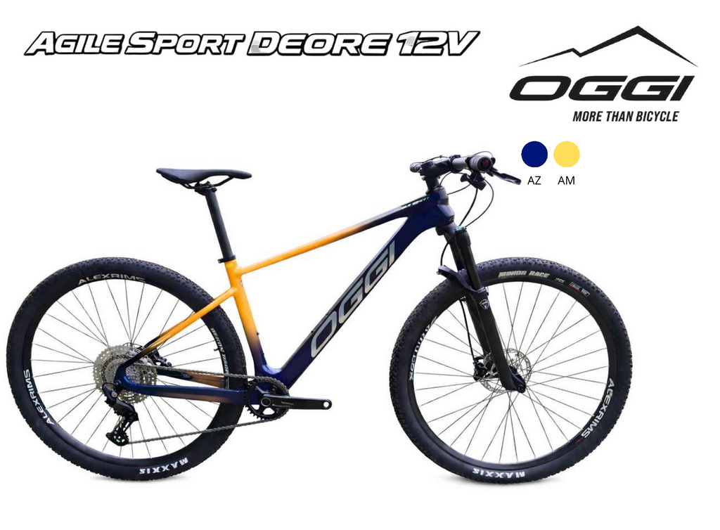 Bicicleta Oggi Agile Sport Deore 12V 2026 carbono aro 29 azul e amarelo