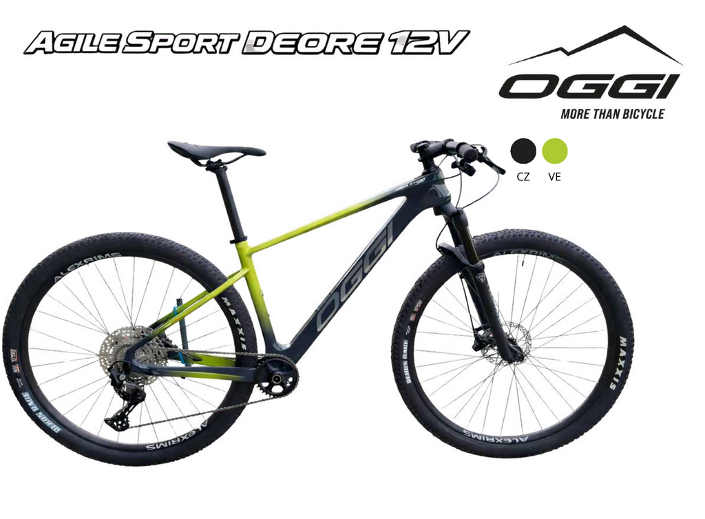 Bicicleta Oggi Agile Sport Deore 12V 2026 carbono aro 29 cinza e verde
