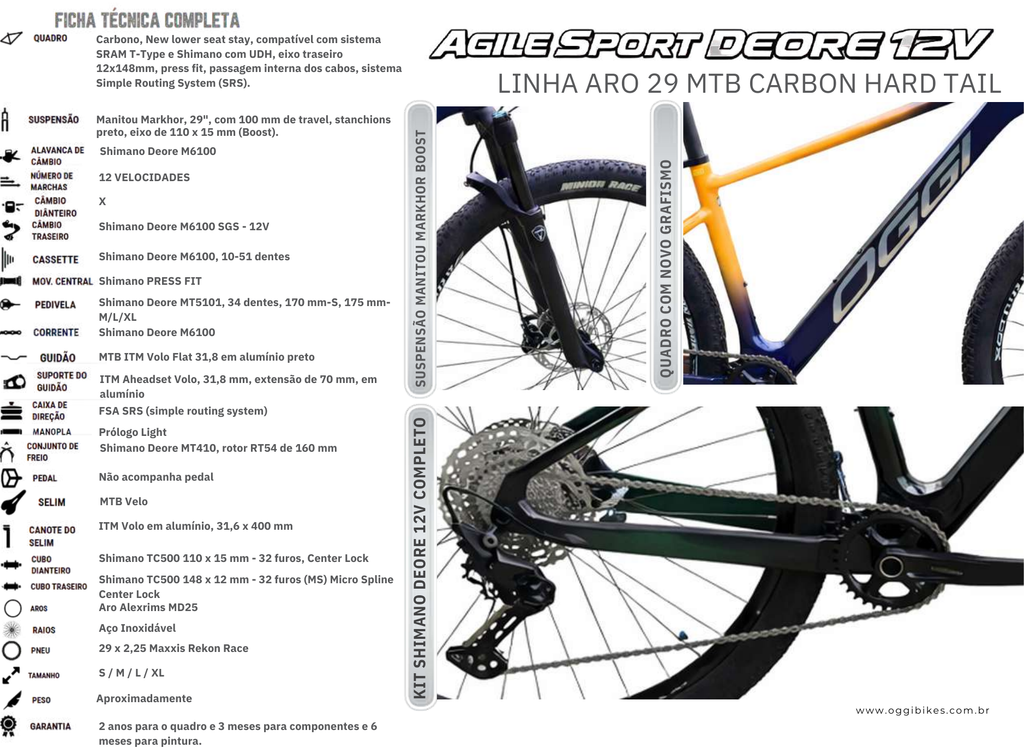 Ficha técnica Oggi Agile Sport Deore 12V 2026 carbono aro 29
