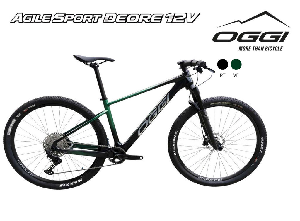 Bicicleta Oggi Agile Sport Deore 12V 2026 carbono aro 29 preto e verde