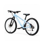 Simulação da bicicleta Absolute Brutus 3 DJ azul e branca pelo lado oposto, com garfo rígido e pneus pretos