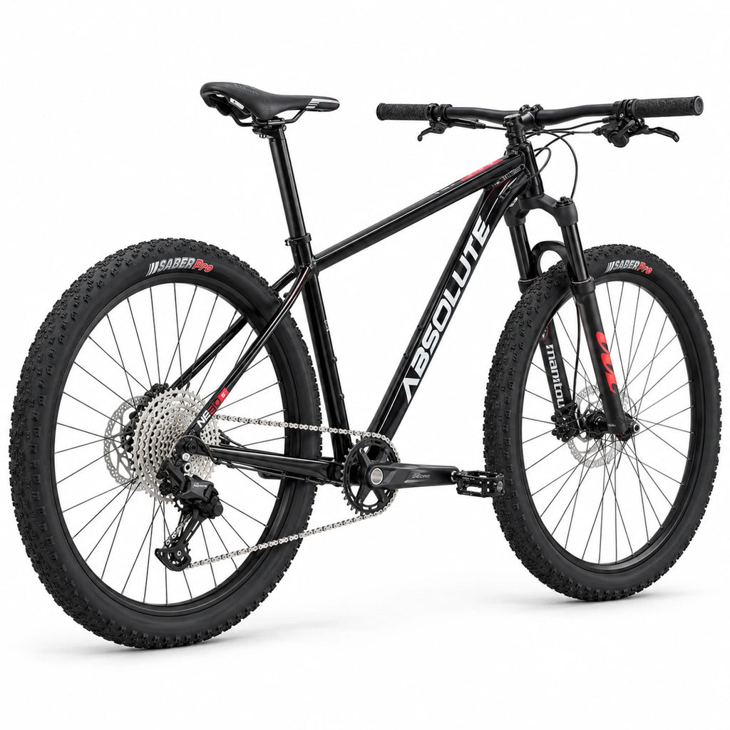 Projeto MTB Absolute Nero 5 XXL 23 preto, Shimano Deore 11v e Manitou Markhor — traseira