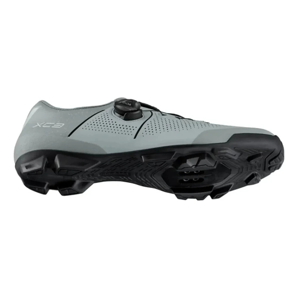 Sapatilha Shimano SH-XC302 MTB cinza – vista lateral e do solado